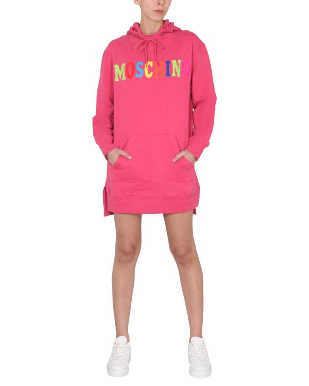 Moschino Pink Fuchsia Logo Hood Mini Dress