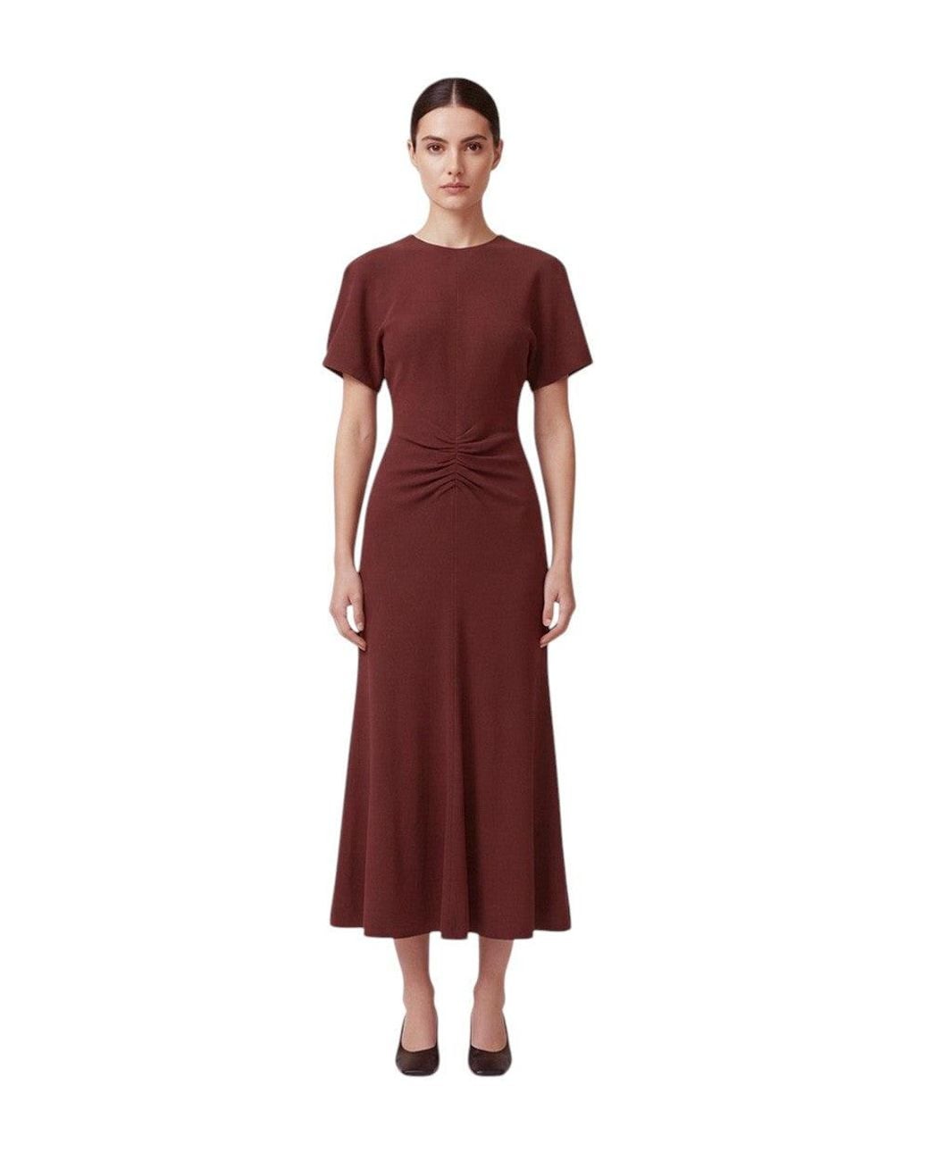Victoria Beckham Red Crew Neck Midi Dress