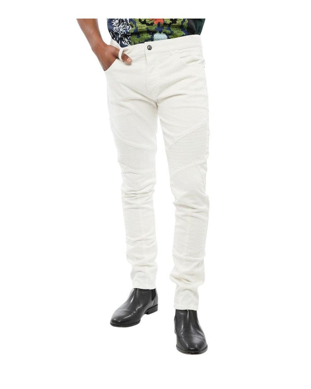 Balmain White Slim Mid Rise Jeans for men