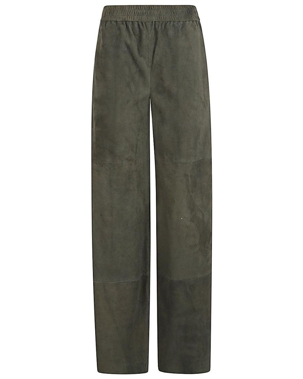 Via Masini 80 Green Dark Suede Leather Trousers