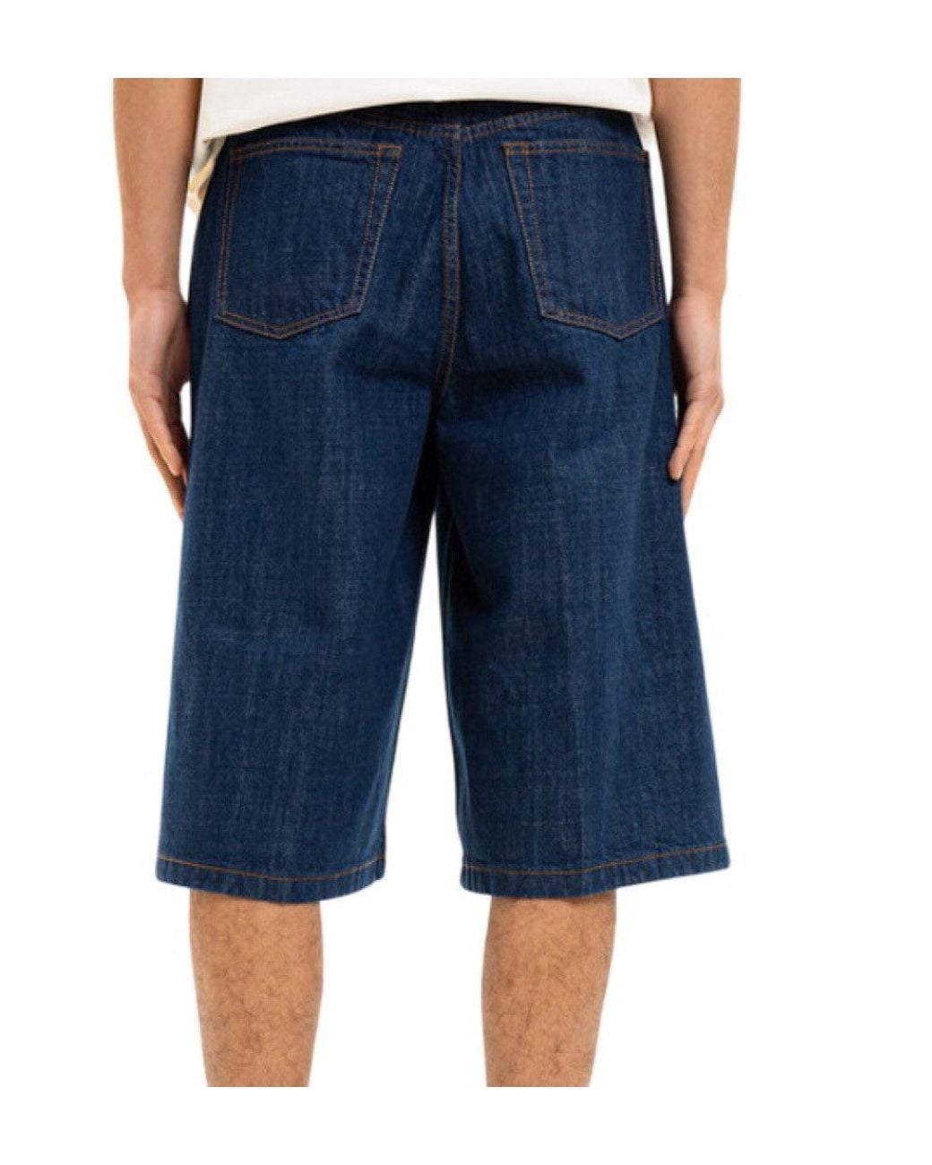 AMI Blue Solid Denim Shorts for men
