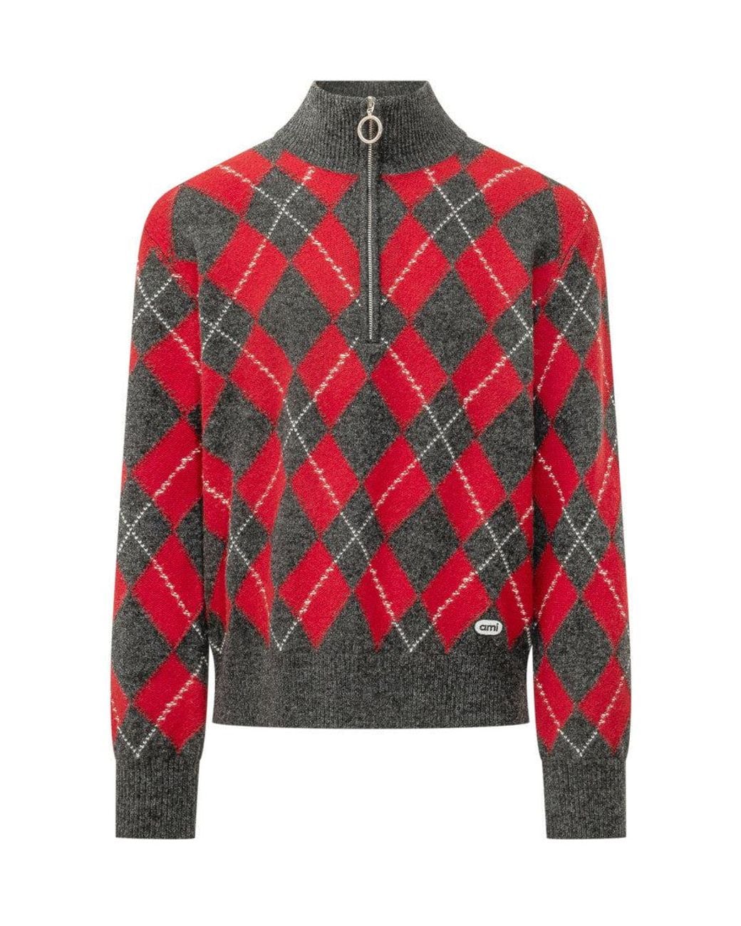 AMI Red Mock Collar Sweater for men