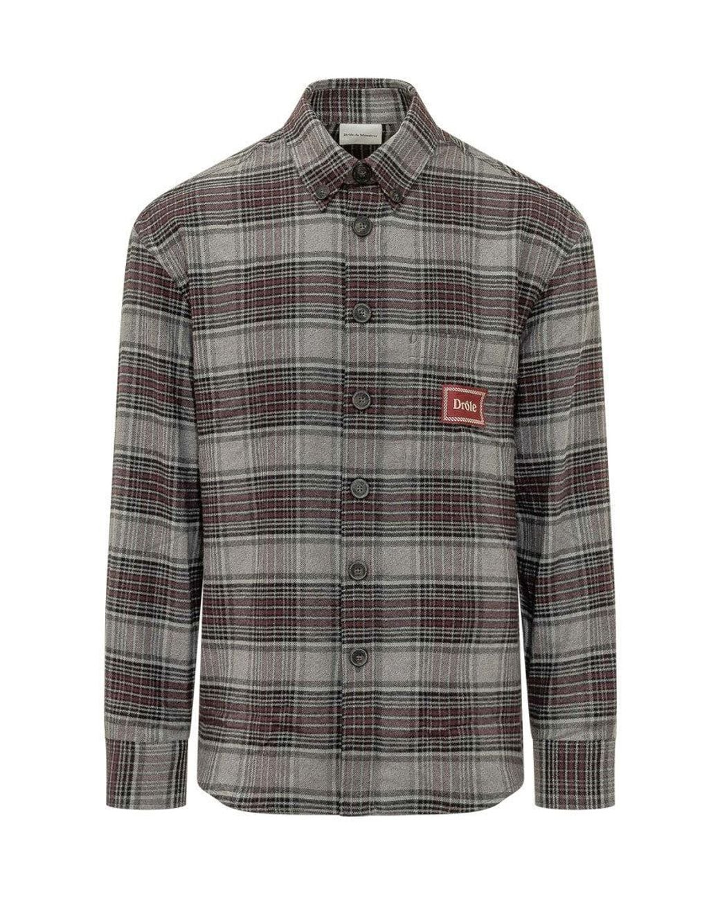 Drole de Monsieur Gray Relaxed Check Shirt for men