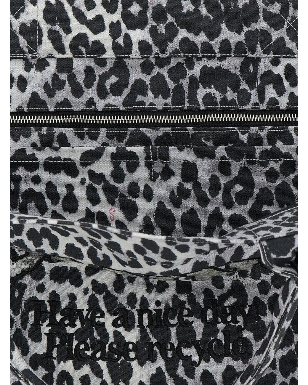 Ganni Black 'Leopard Sequin Xxl Tote' Shopping Bag