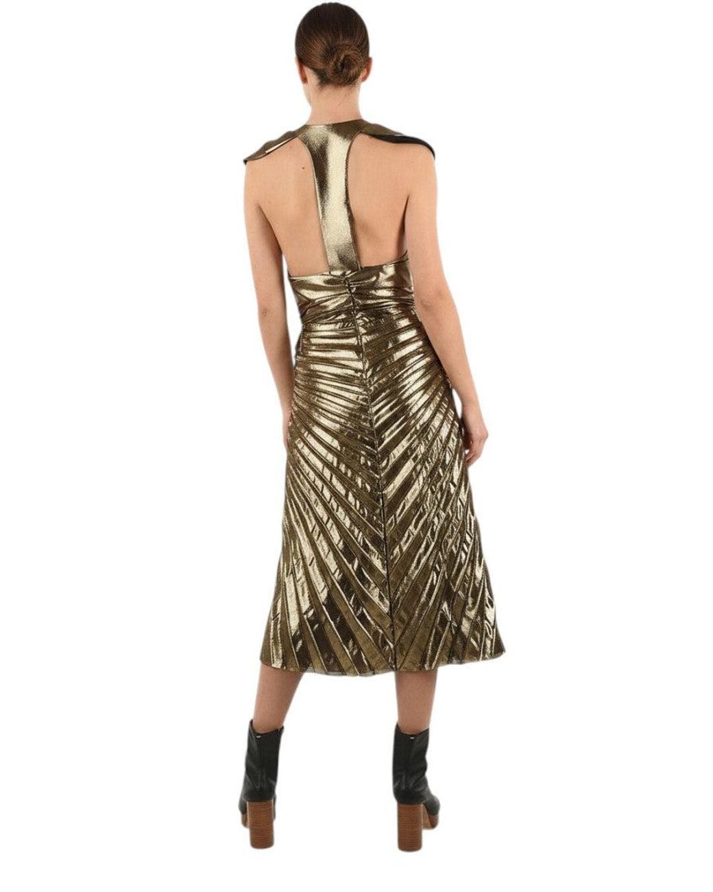 Maison Margiela Natural Pleated Cowl Neck Midi Dress