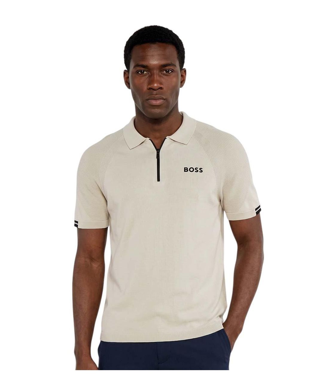 Boss Natural Half-Zip Logo Polo for men