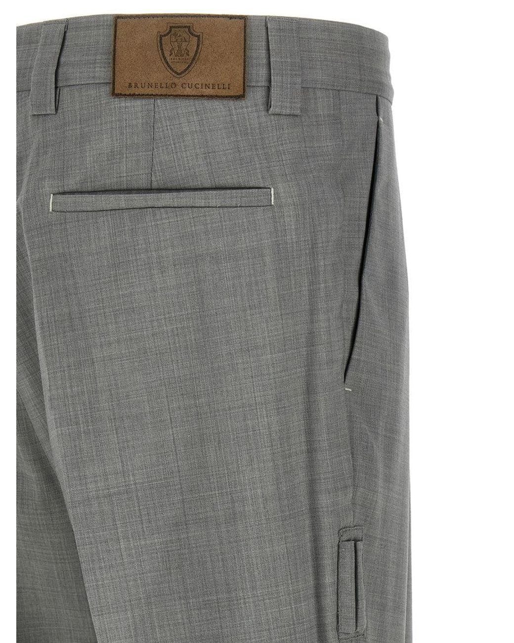 Brunello Cucinelli Gray Mélange Wool Pants for men