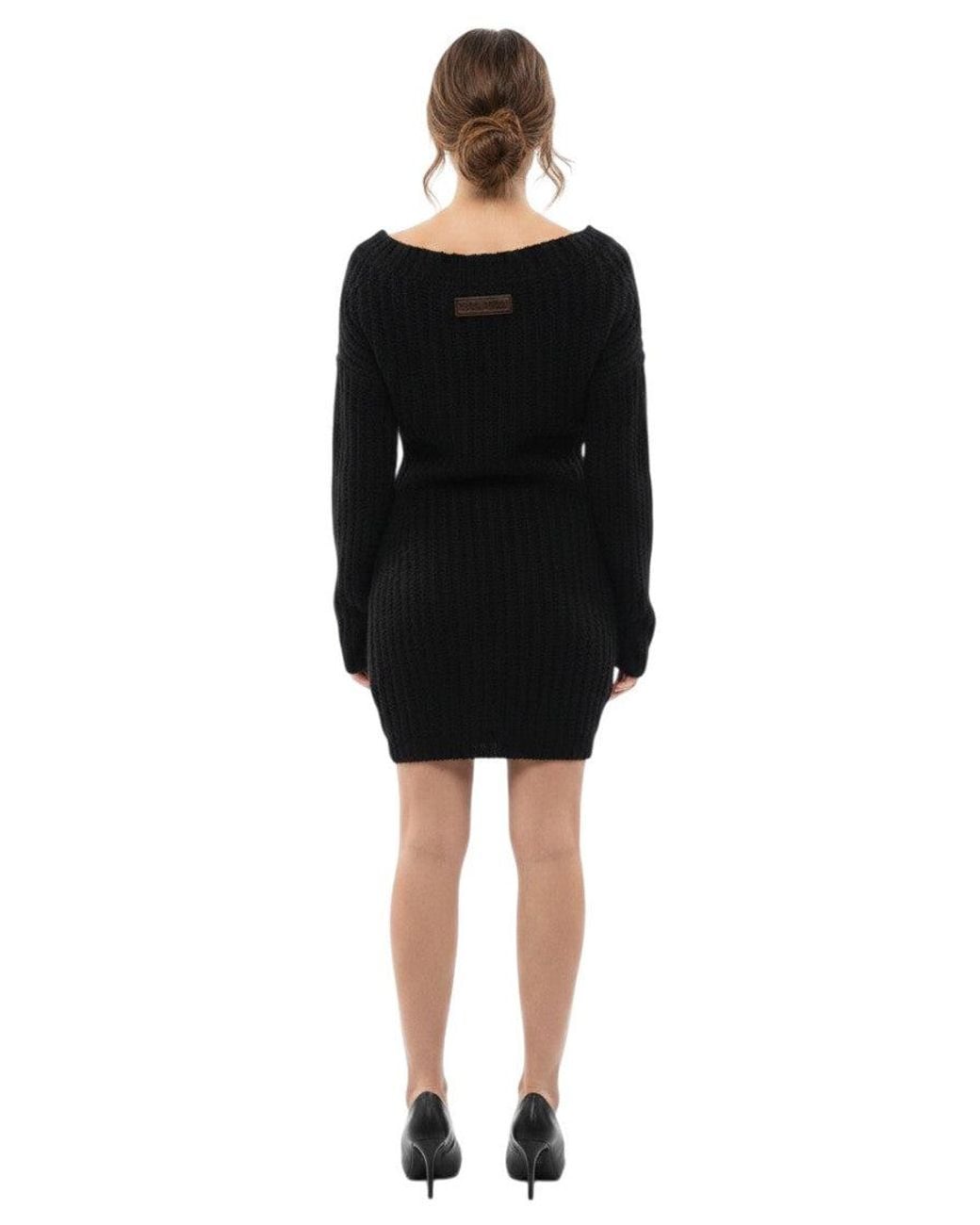 DSquared² Black Knitted Off Shoulder Mini Dress