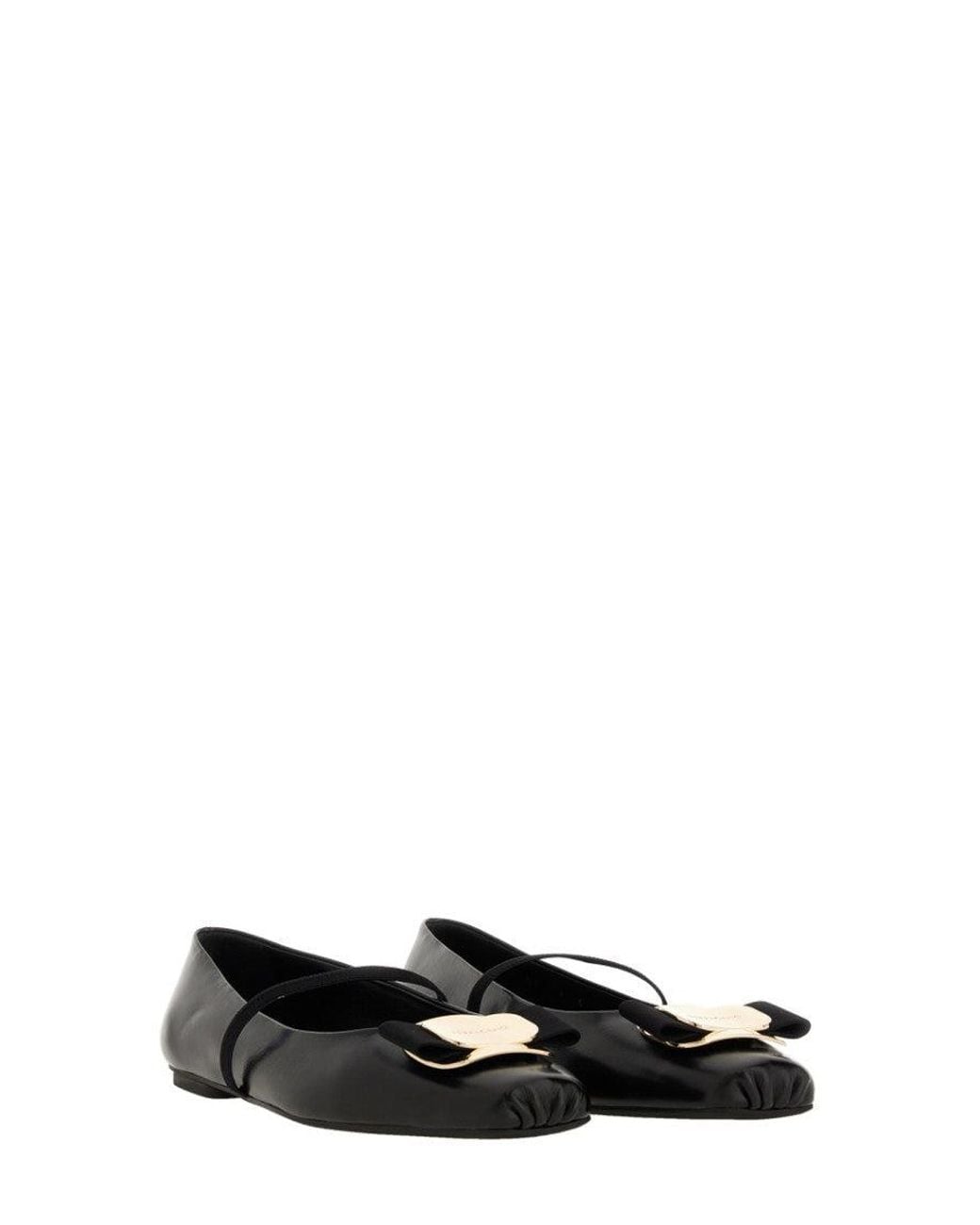 Ferragamo Black Leather Ballet Flats