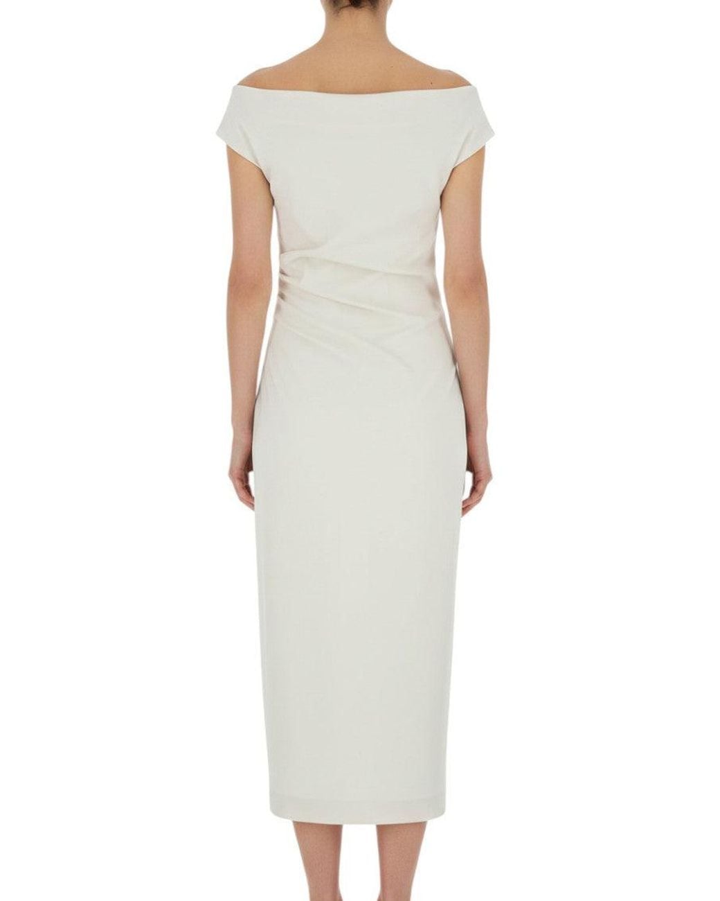 P.A.R.O.S.H. White Boat Neck Midi Dress