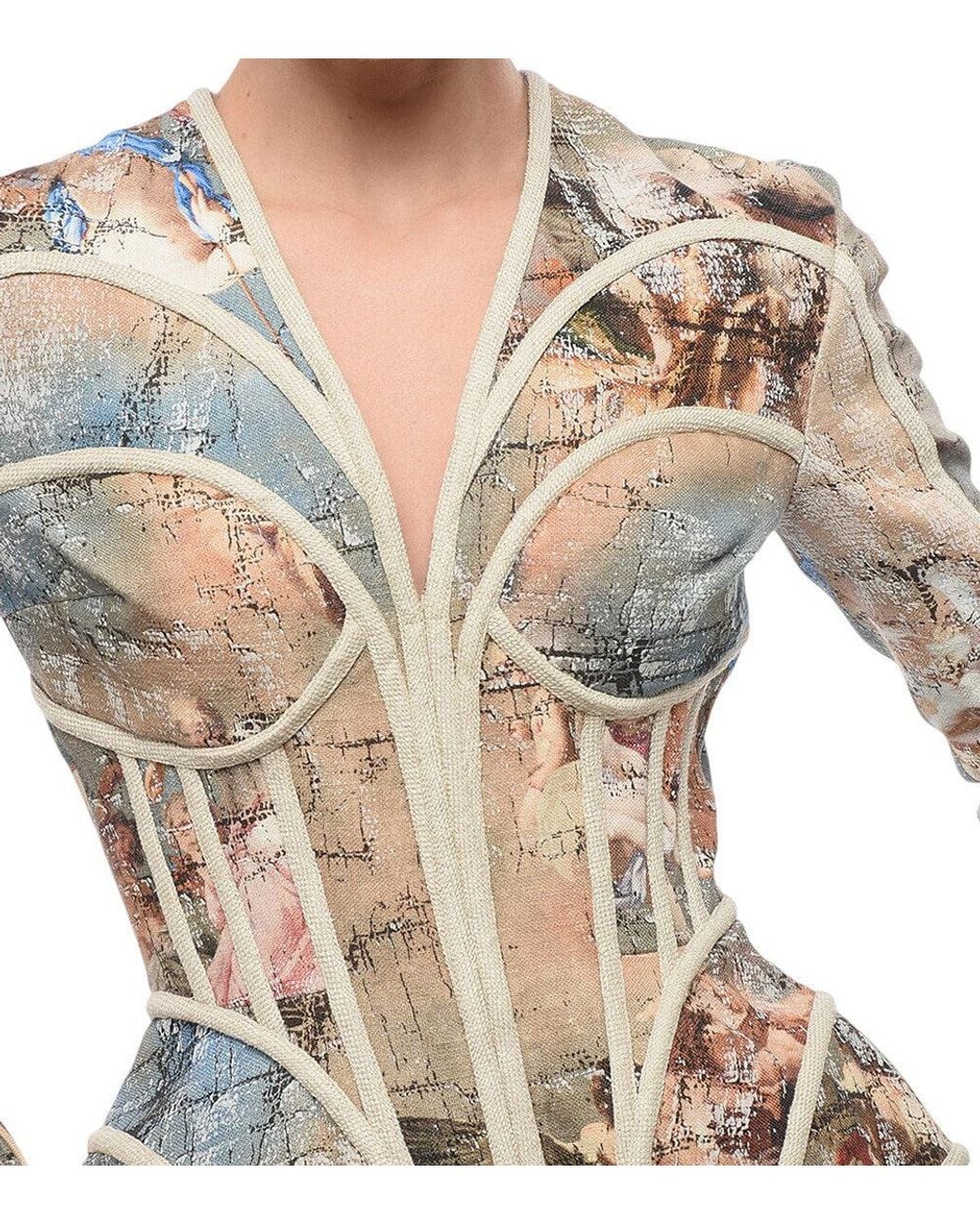 Balmain Brown Printed V Neck Mini Dress