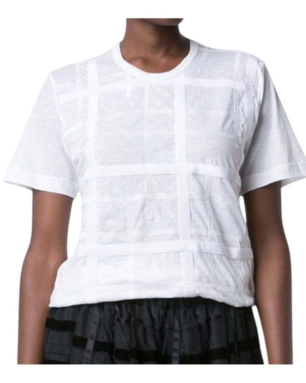 Comme des Garçons White Checks Crew Neck Top