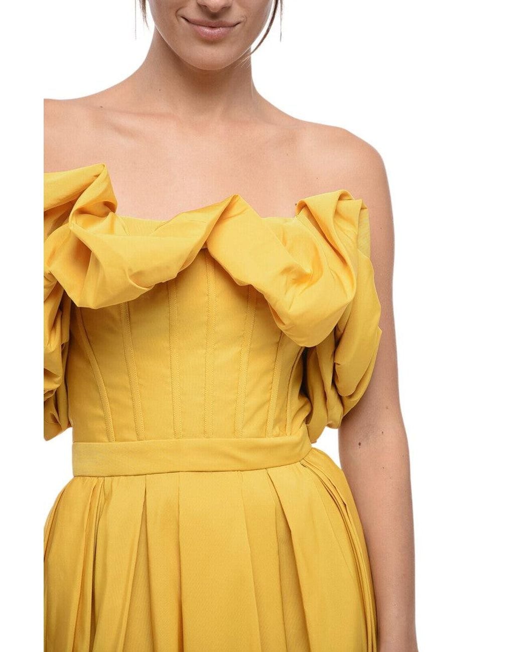 McQueen Yellow Off Shoulder Midi Dress