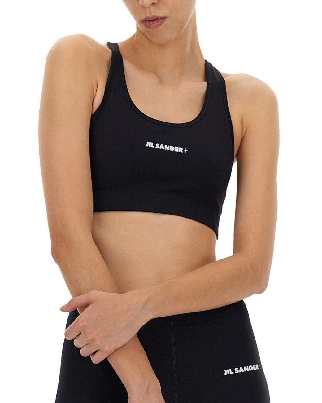 Jil Sander Black Logo Scoop Neck Top