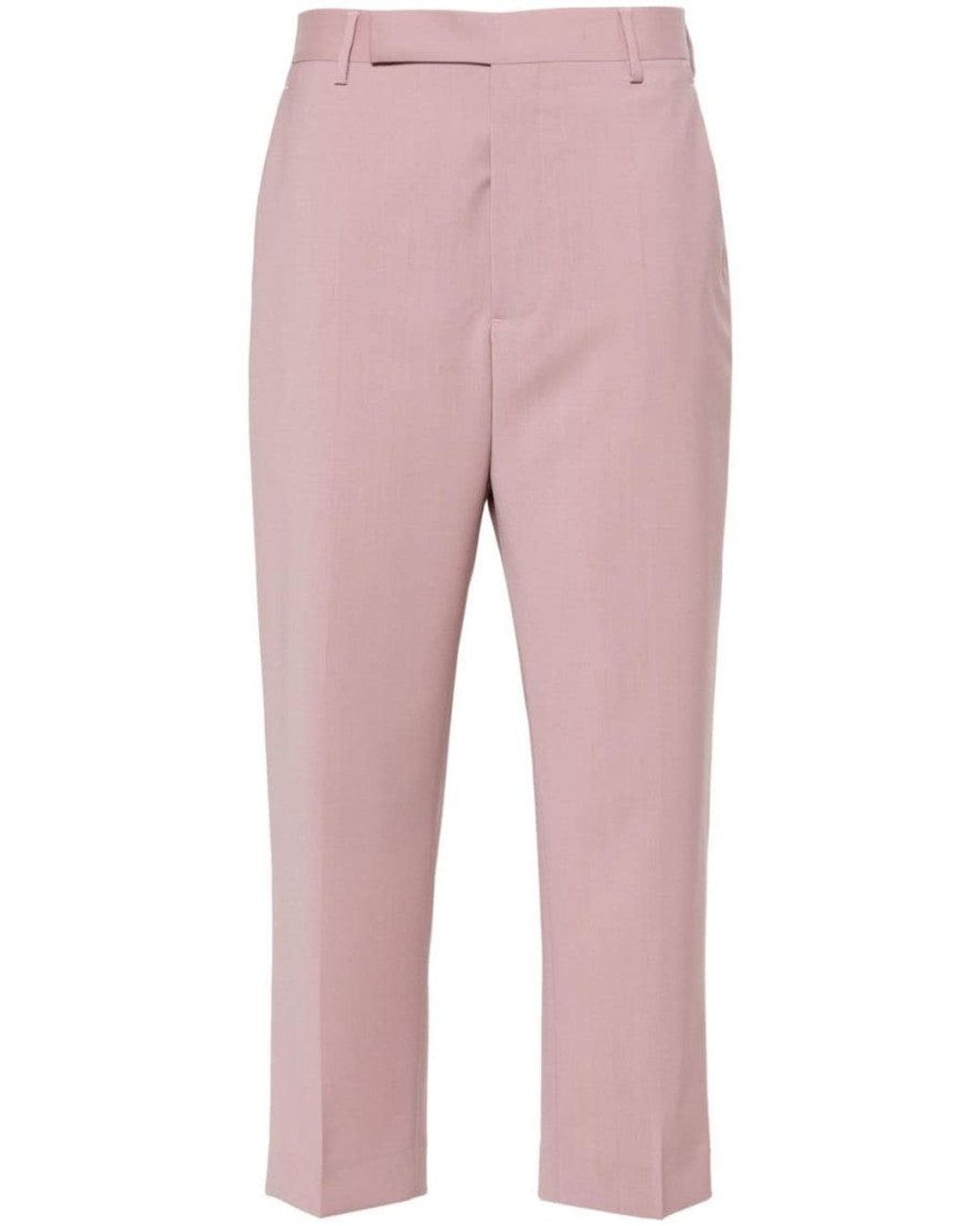 Rick Owens Pink Light Pressed-Creased Wool Trousers