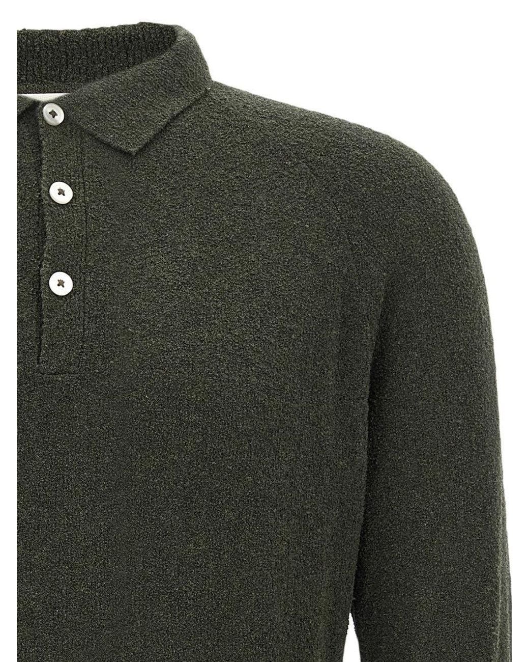 Ma'ry'ya Green Bouclé Cotton Polo Shirt for men