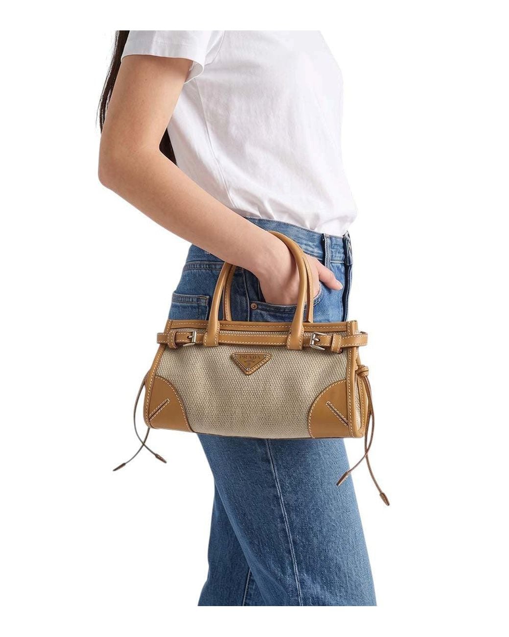 Prada Metallic Natural Bonnie Small Satchel