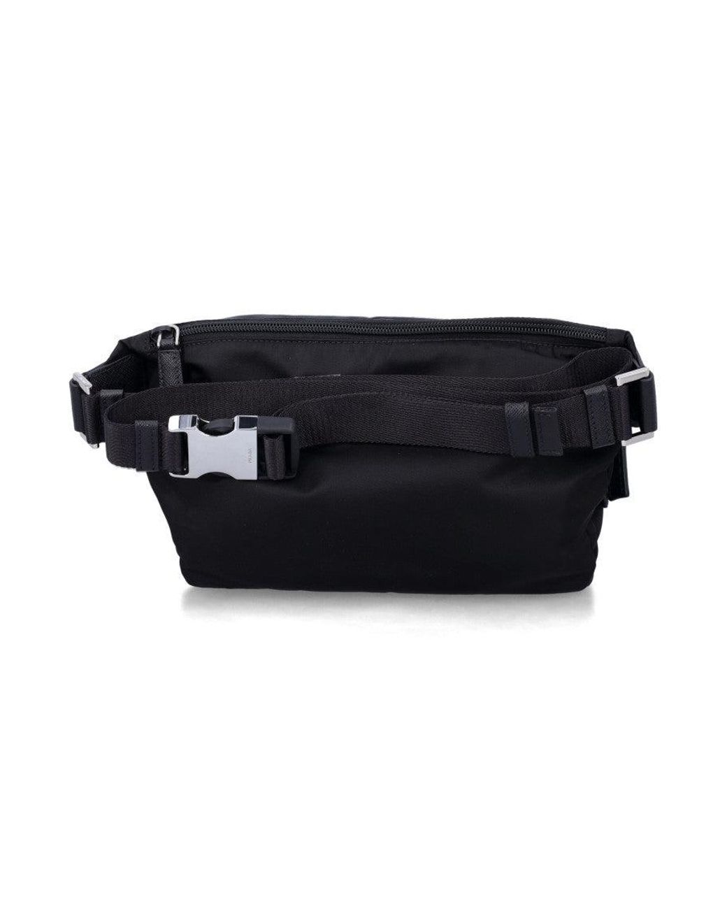 Prada Black Nylon Belt Bag With Logo Patch for men
