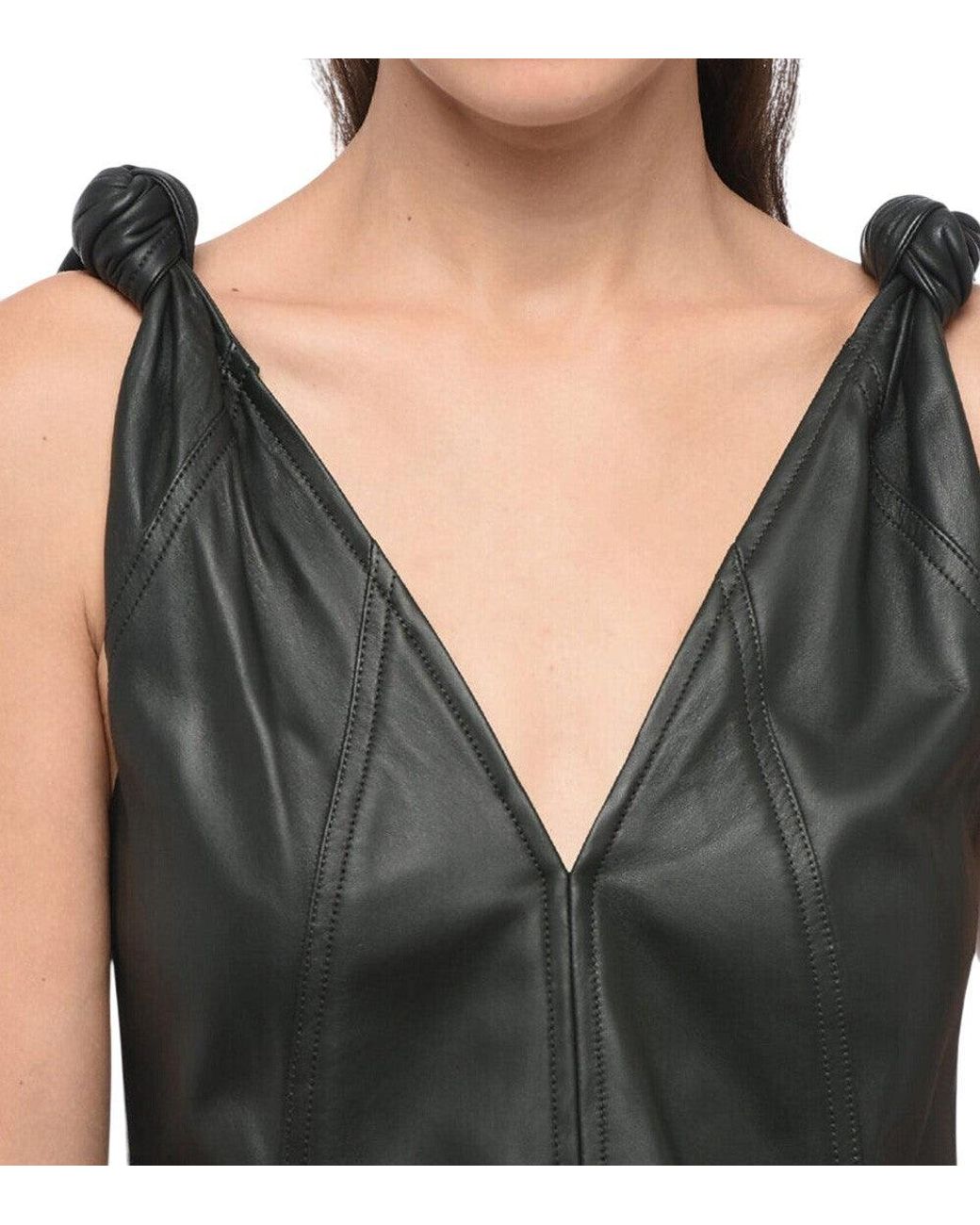 Bottega Veneta Black Solid V Neck Midi Dress