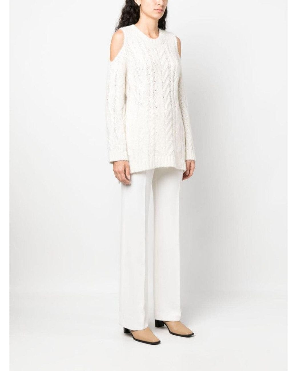 P.A.R.O.S.H. White Off-Shoulder Crochet Jumper