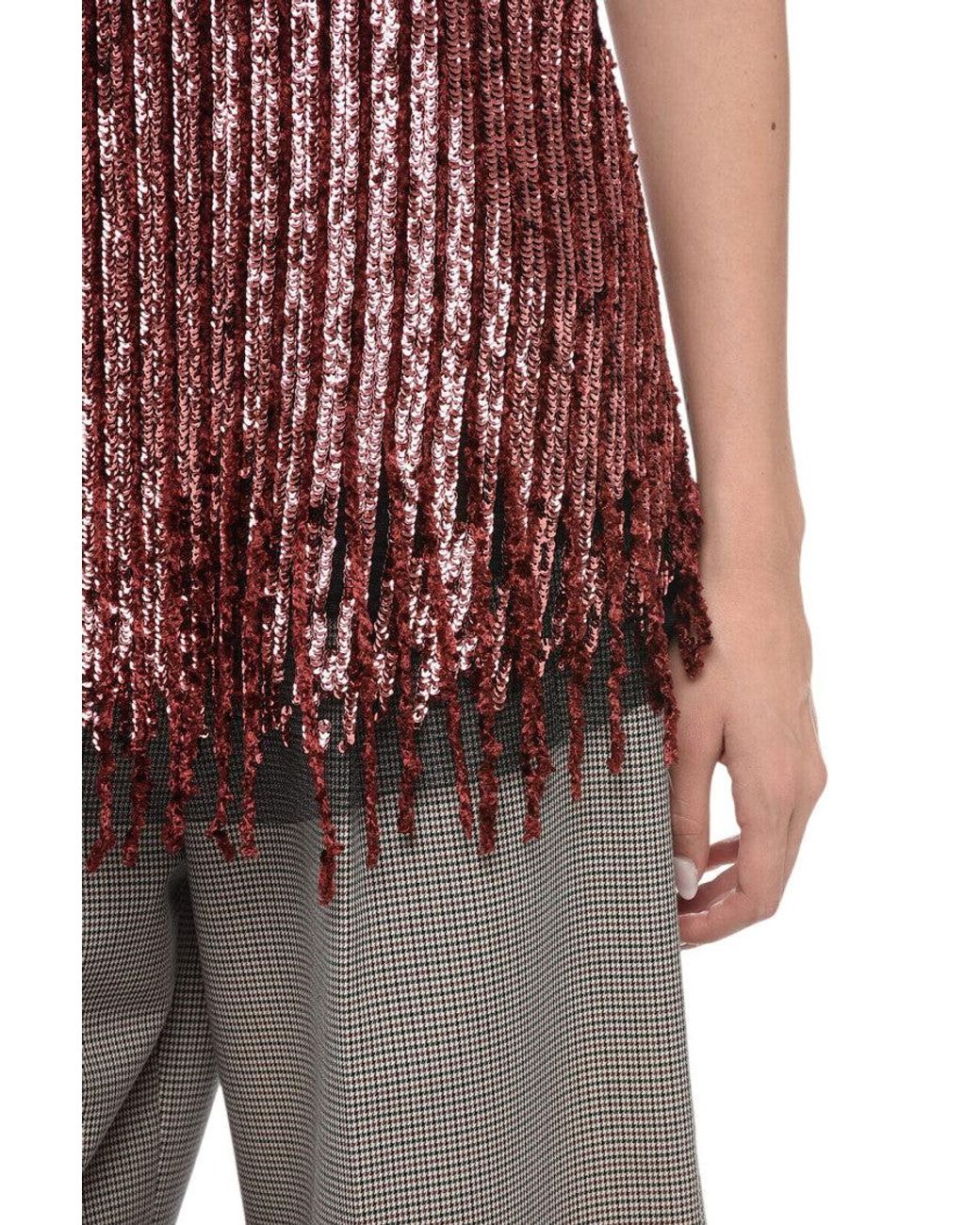 Etro Red Embellished Scoop Neck Top