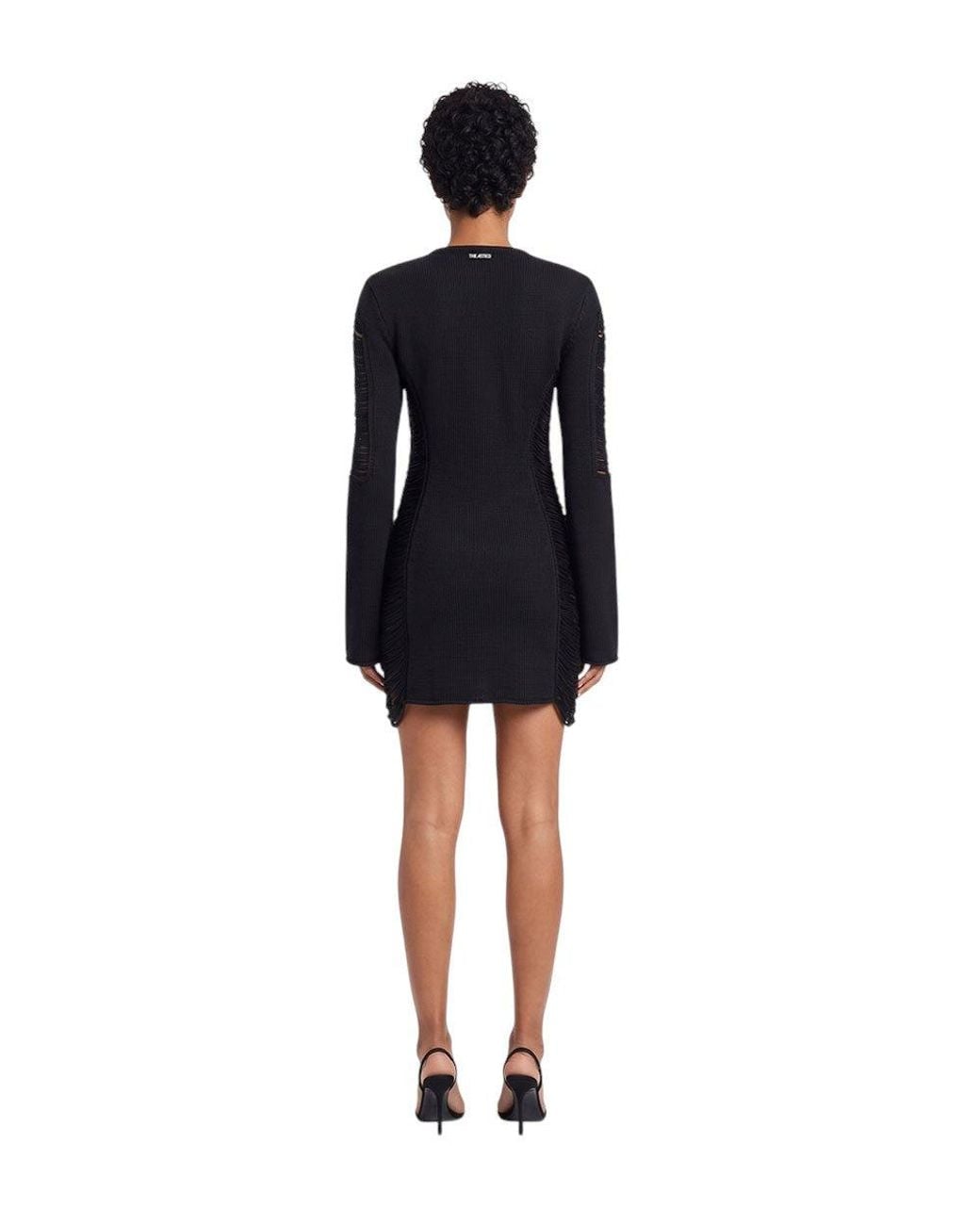 The Attico Black Textured Crew Neck Mini Dress