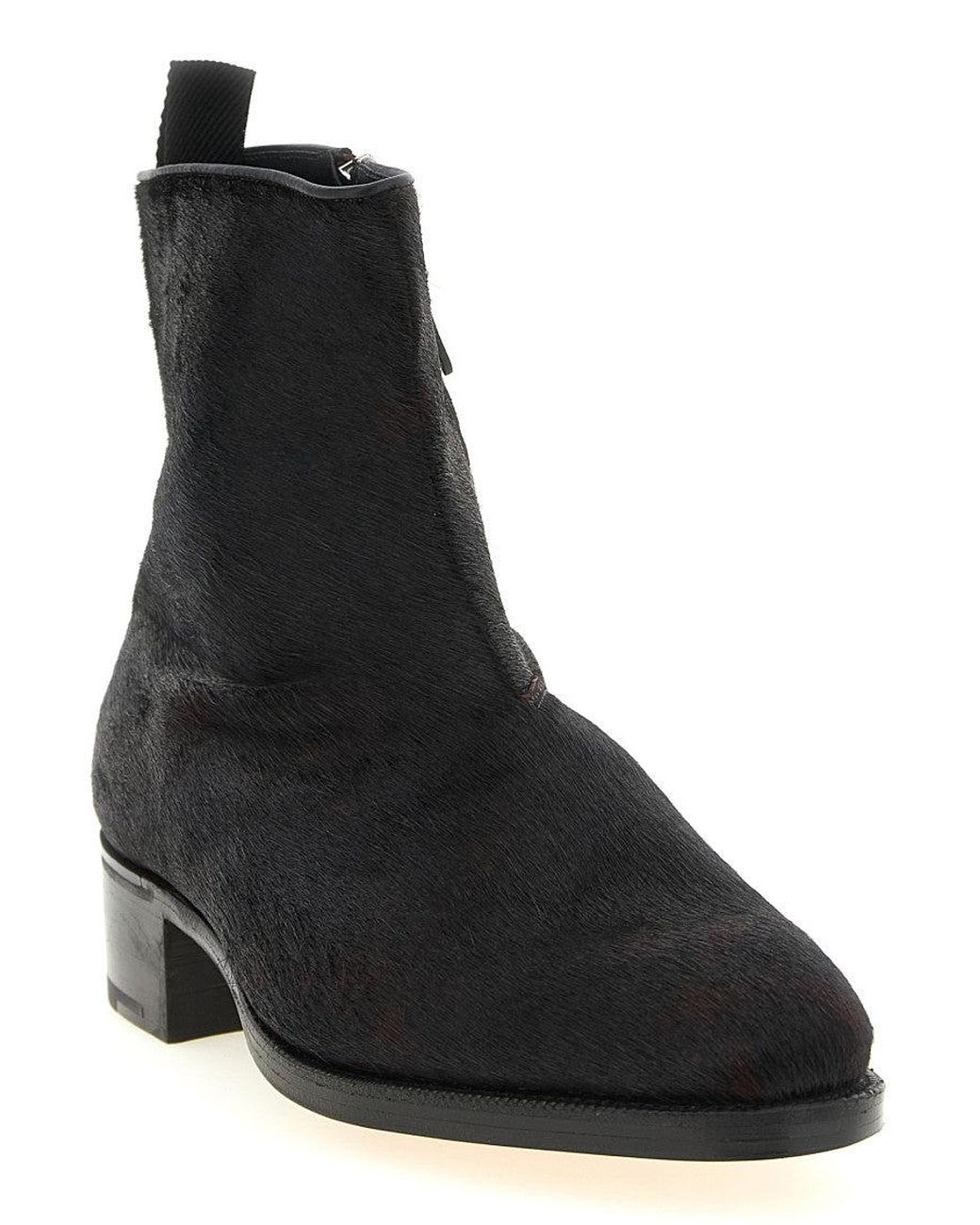 John Lobb Black 'Freddi Bristle Hide' Ankle Boots for men