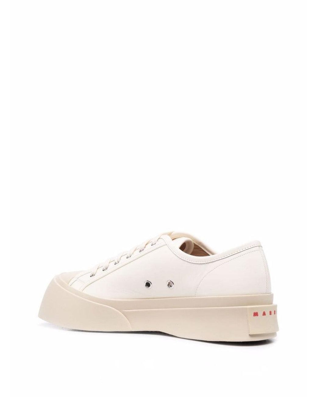 Marni White Leather Lace-Up Logo Sneakers for men