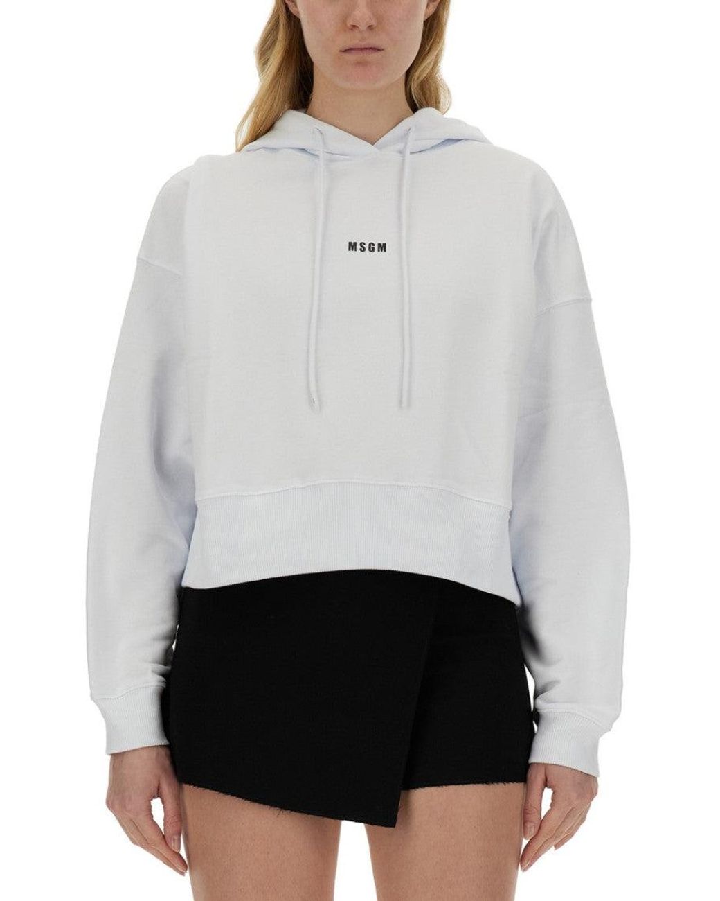 MSGM White Logo Hood Sweatshirt