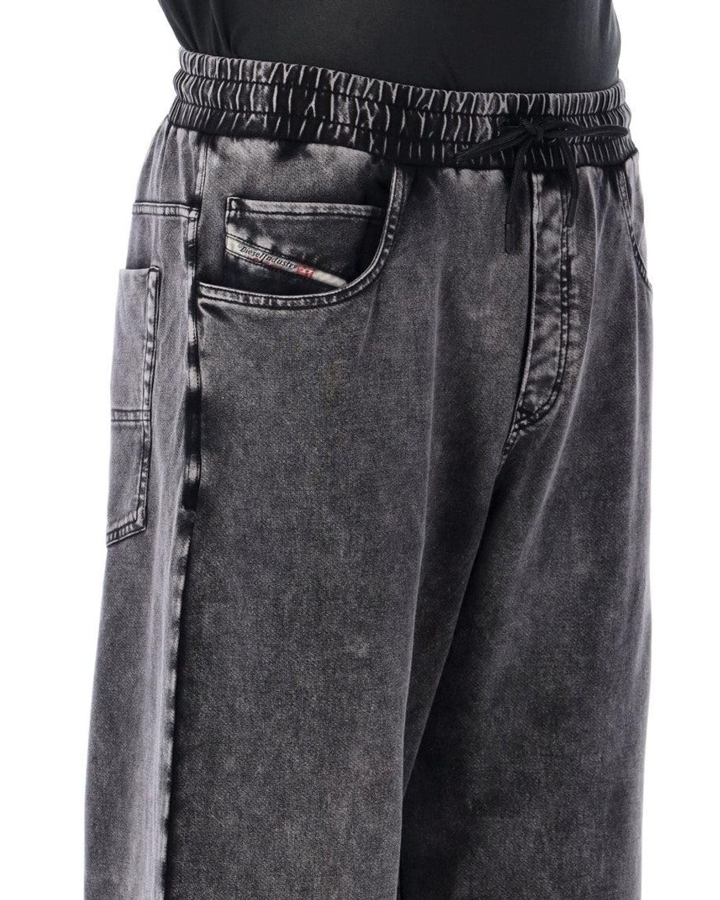 DIESEL Black Relaxed Drawstring Jeans for men