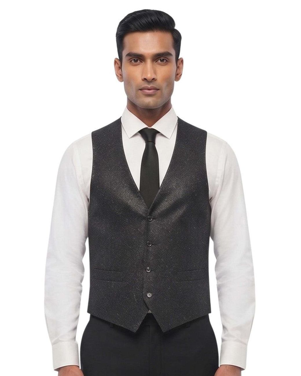Corneliani Black Textured Waistcoat for men