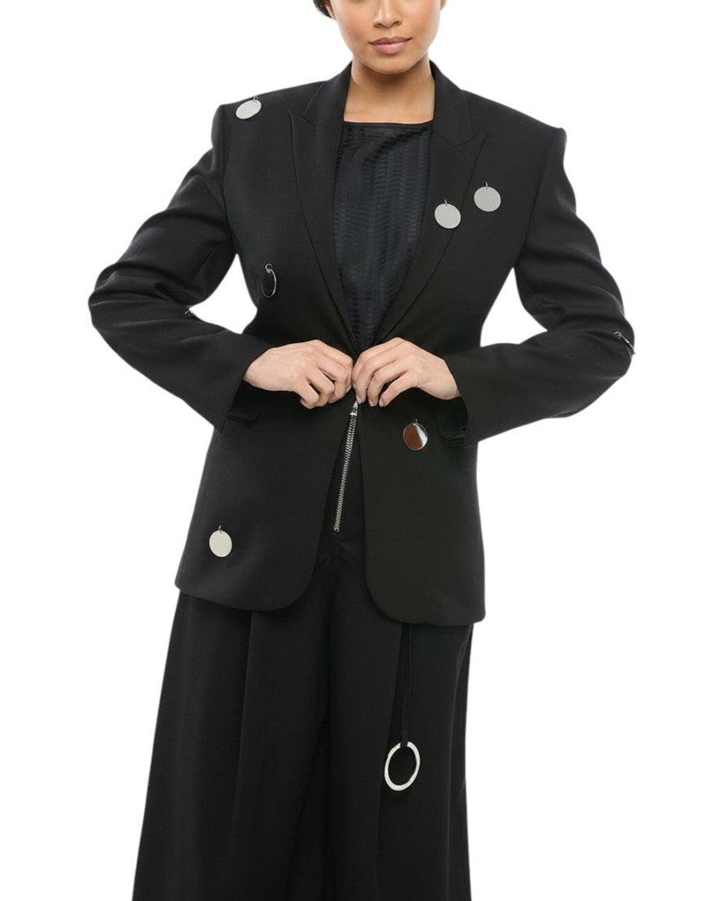 David Koma Black Embellished Peaked Lapel Blazer