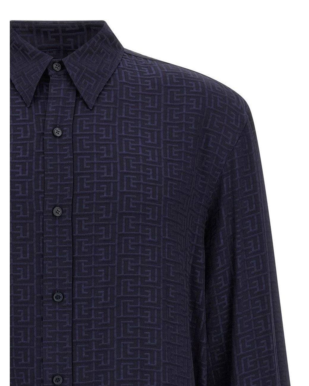 Balmain Blue Jacquard Monogram Shirt Shirt And Blouse for men