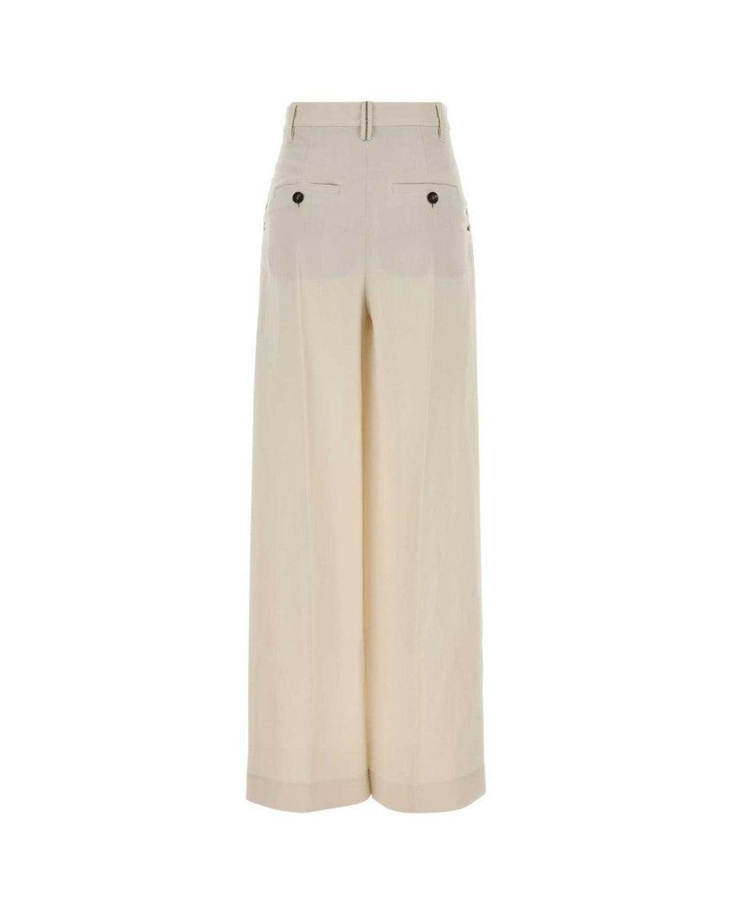Brunello Cucinelli White Tailored Pleated Pants