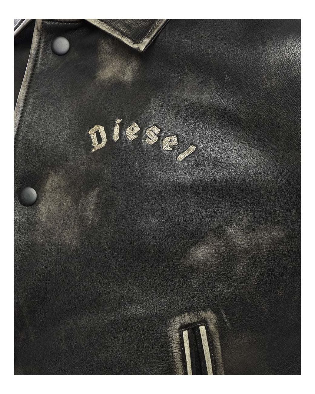 DIESEL Gray Logo Leather Jacket for men