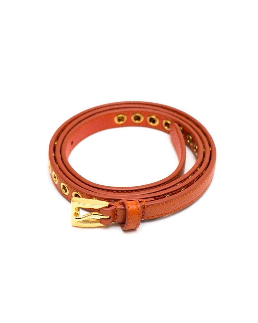 Prada Orange Skinny Eyelet Embellished Belt