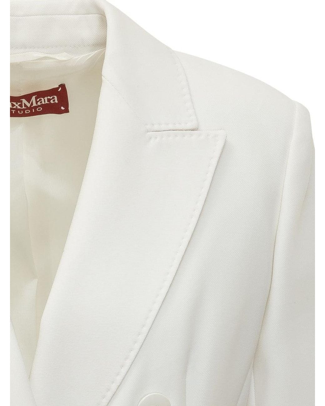 Max Mara White Solid Notched Lapel Blazer