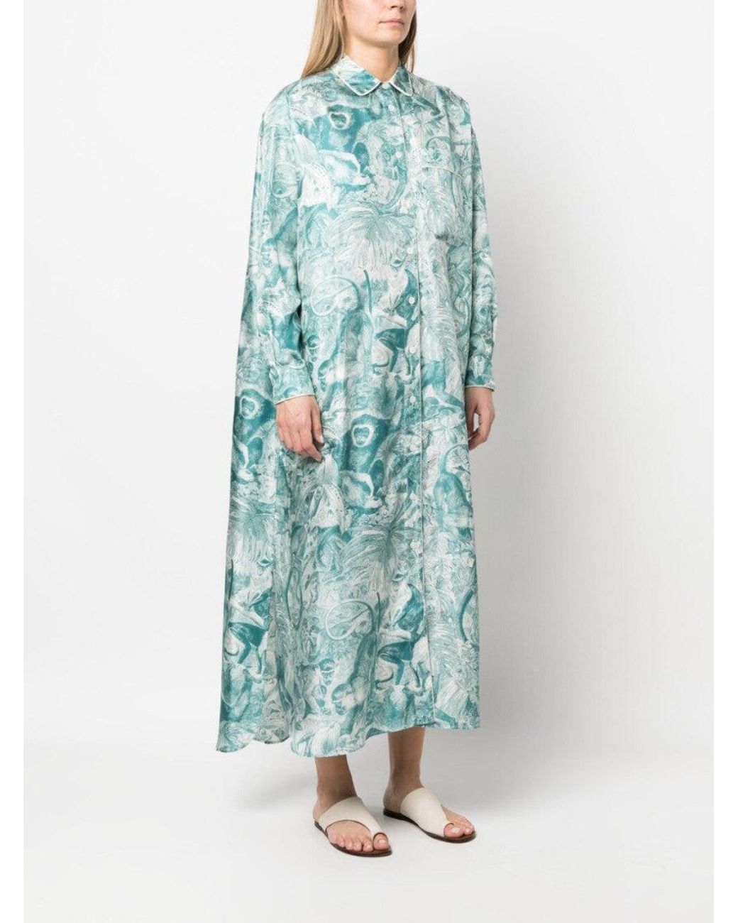 F.R.S For Restless Sleepers Blue Forest Print Shirt Dress