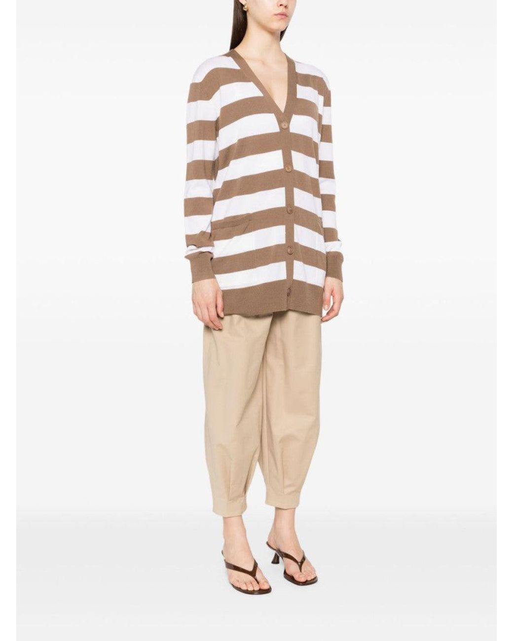 Max Mara Brown Striped Button-Fastening Cardigan