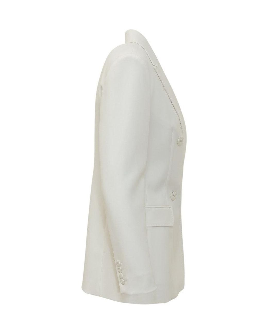 Max Mara White Solid Notched Lapel Blazer