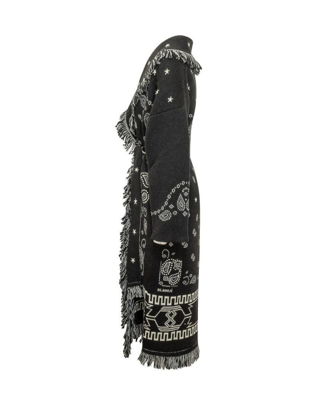 Alanui Black Printed Shawl Neck Trench Coat