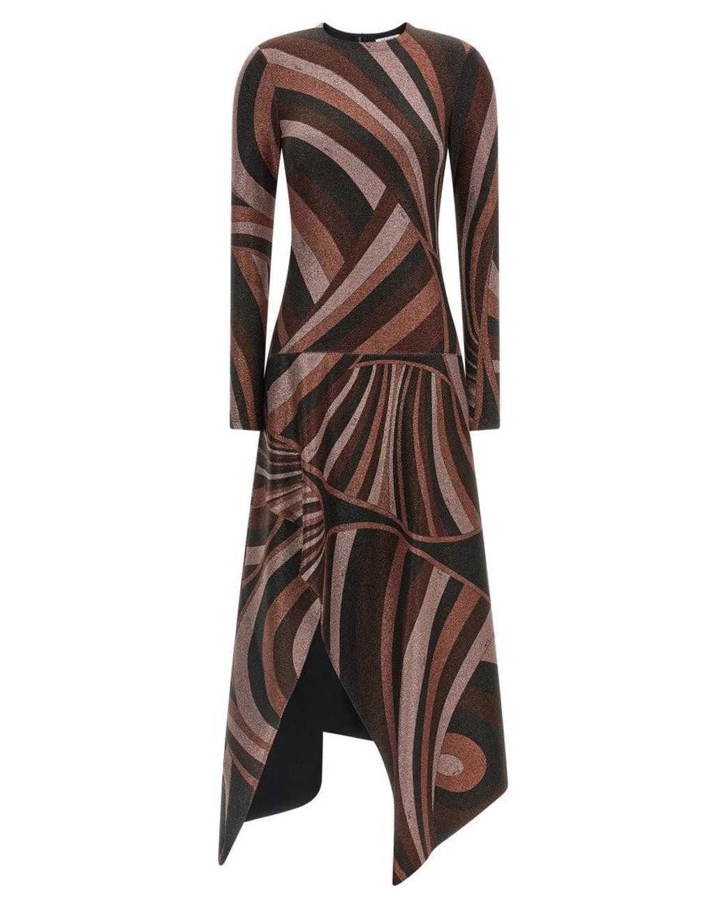 Emilio Pucci Brown Multicolour Round Neck Midi Dress