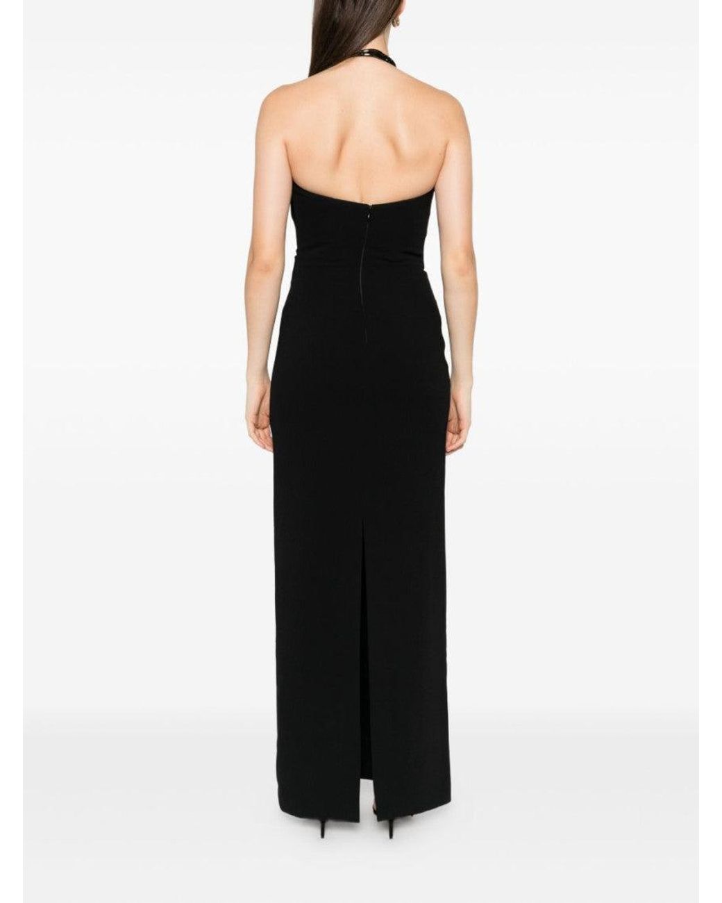 Solace London Black Riva Halterneck Draped Maxi Dress