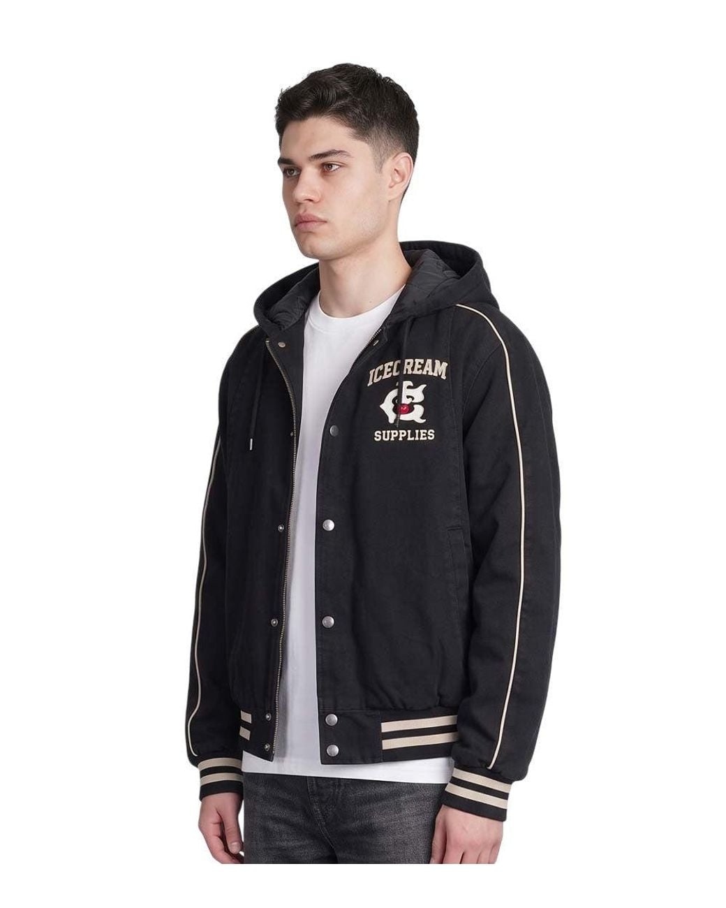 ICECREAM Black Hooded Bomber Jacket for men