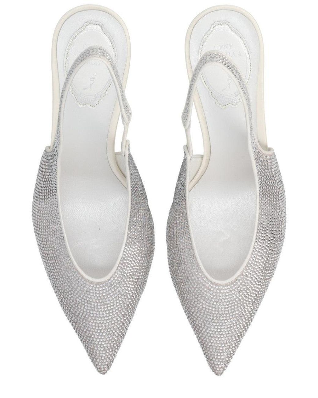 Rene Caovilla White Rene Caovilla Crystal-Embellished Leather And Tulle Slingback Pumps