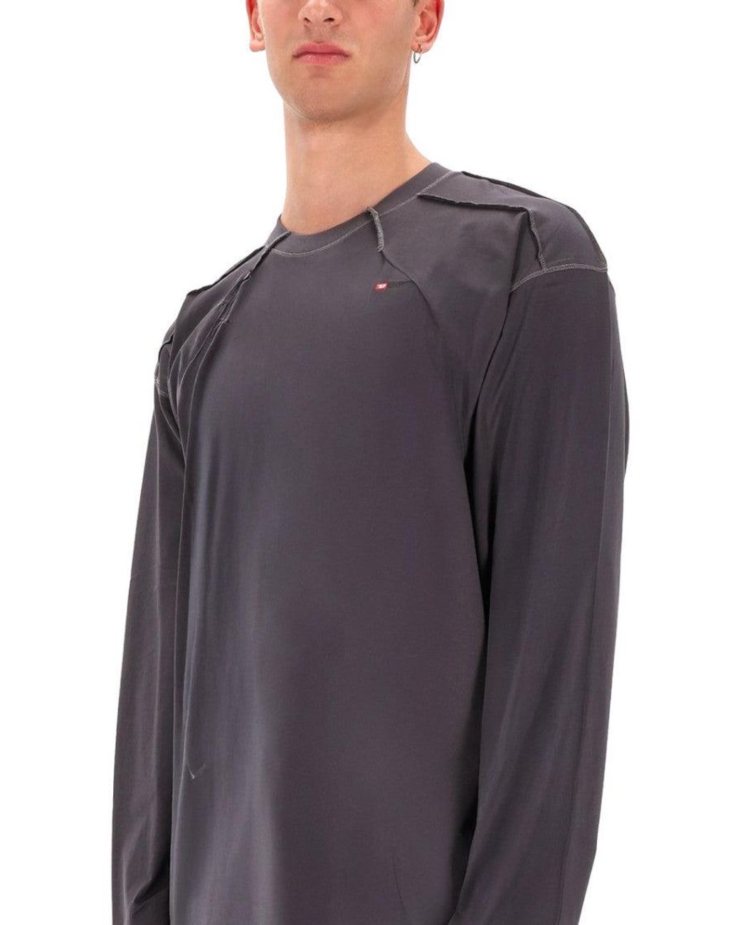 DIESEL Gray Solid Crew Neck T-Shirt for men