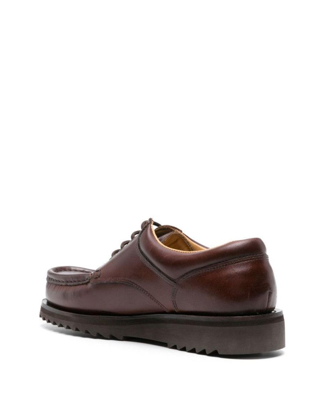 Paraboot Brown Polished Leather Lace-Up Dress Shoes for men