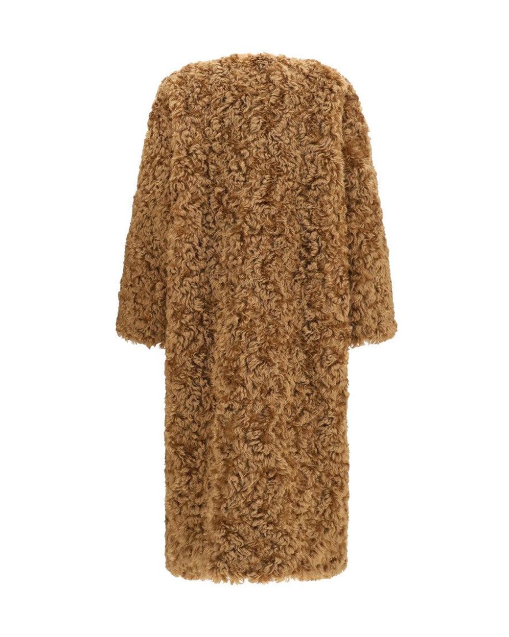 Kristina Ti Natural Mustard Textured Round Neck Trench Coat
