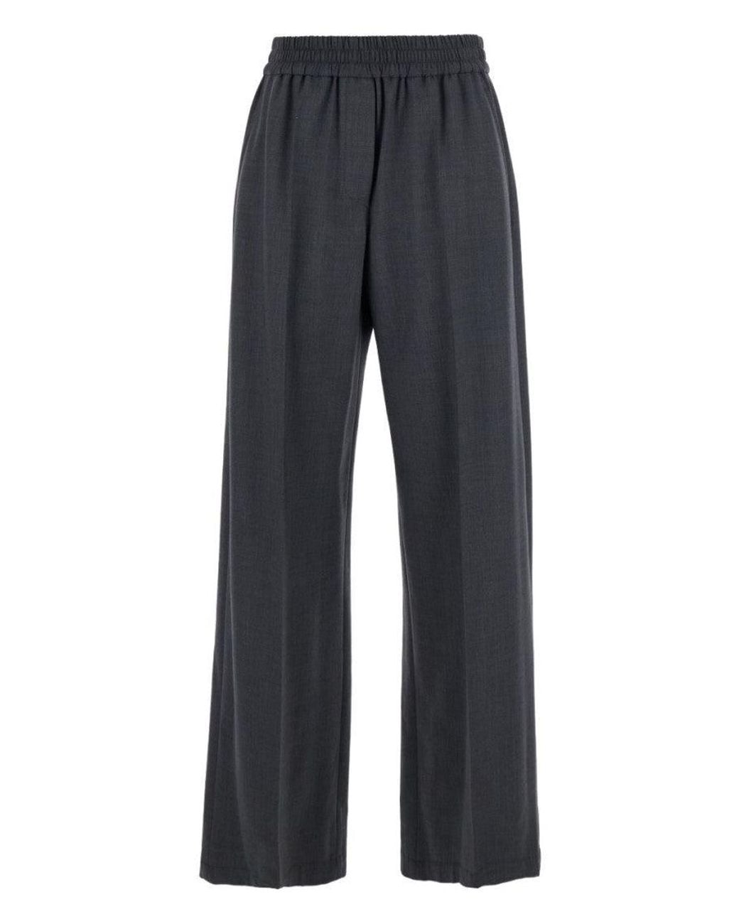 Brunello Cucinelli Blue Wool Wide-Leg Trousers