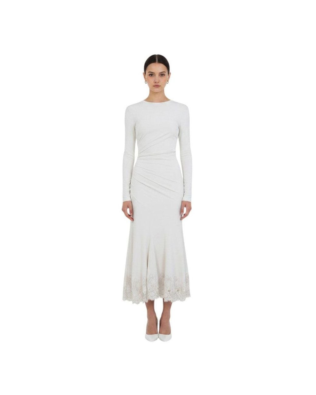 Alberta Ferretti White Ivory Crew Neck Midi Dress